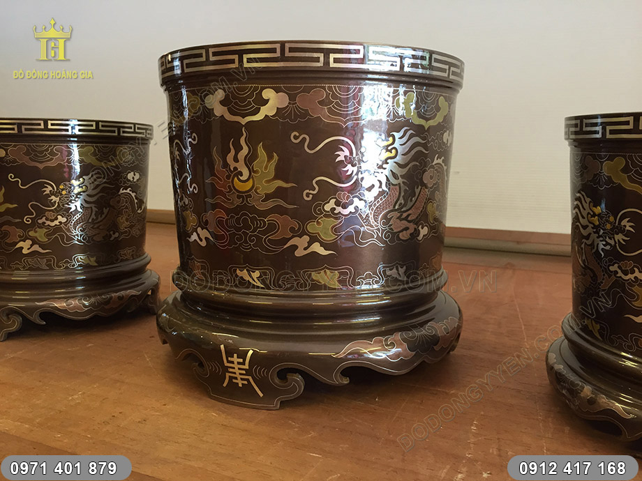 bộ ba b&aacute;t hương khảm v&agrave;ng bạc